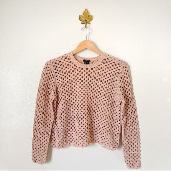 Theory Peach Crewneck open-knit pullover sweater size Large preowned - Picture 1 of 5